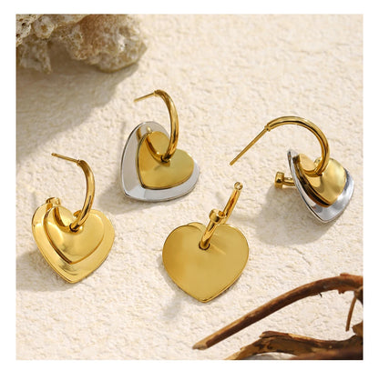MamacitaSlay 316L Stainless Steel Heart Mixed Color Earrings 18K Gold Plated Waterproof Jewelry Women's Elegant Earrings Gifts