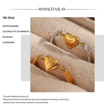 MamacitaSlay 316L Stainless Steel Two Tone Heart Ring Party Waterproof Jewelry Women's Unique Cool Charm Ring 2025 Trend Gift