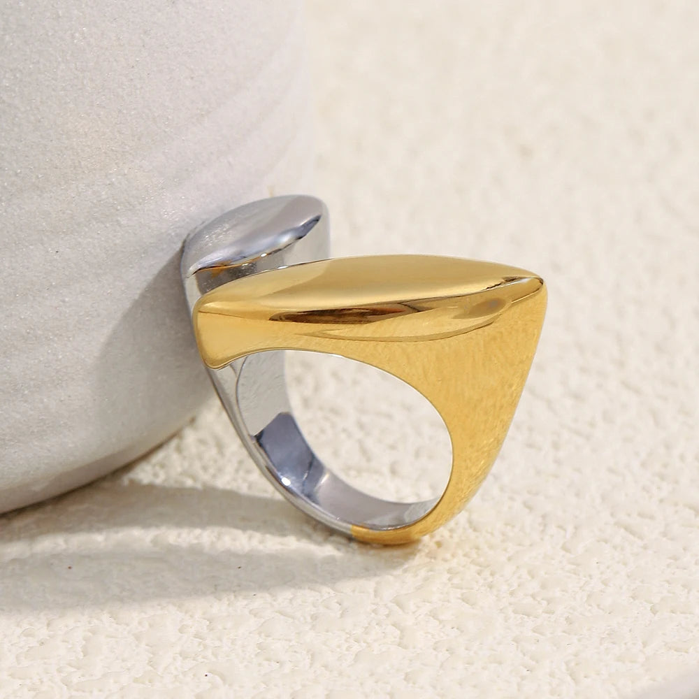 MamacitaSlay 316L Stainless Steel Two Tone Willow Asymmetrical Opening Ring Party Waterproof Jewelry Women's Unique Cool Ring