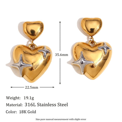 MamacitaSlay Exclusive Stainless Steel Heart Star Earrings 2025 New Design Waterproof Jewelry Women's Charm Statement Earrings