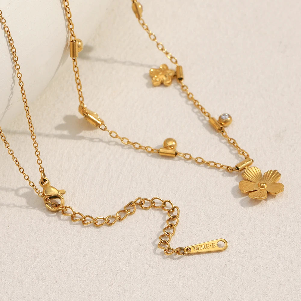 MamacitaSlay 316L Stainless Steel Zircon Flower Stackable Necklace Party Waterproof Neck Jewelry Women's Elegant Necklace Gift