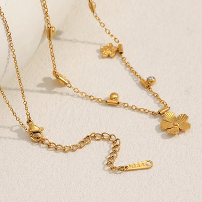 MamacitaSlay 316L Stainless Steel Zircon Flower Stackable Necklace Party Waterproof Neck Jewelry Women's Elegant Necklace Gift