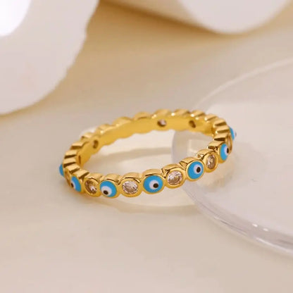 Stainless Steel Evil Eye Finger Ring Lucky Aesthetic Turkish Waterproof