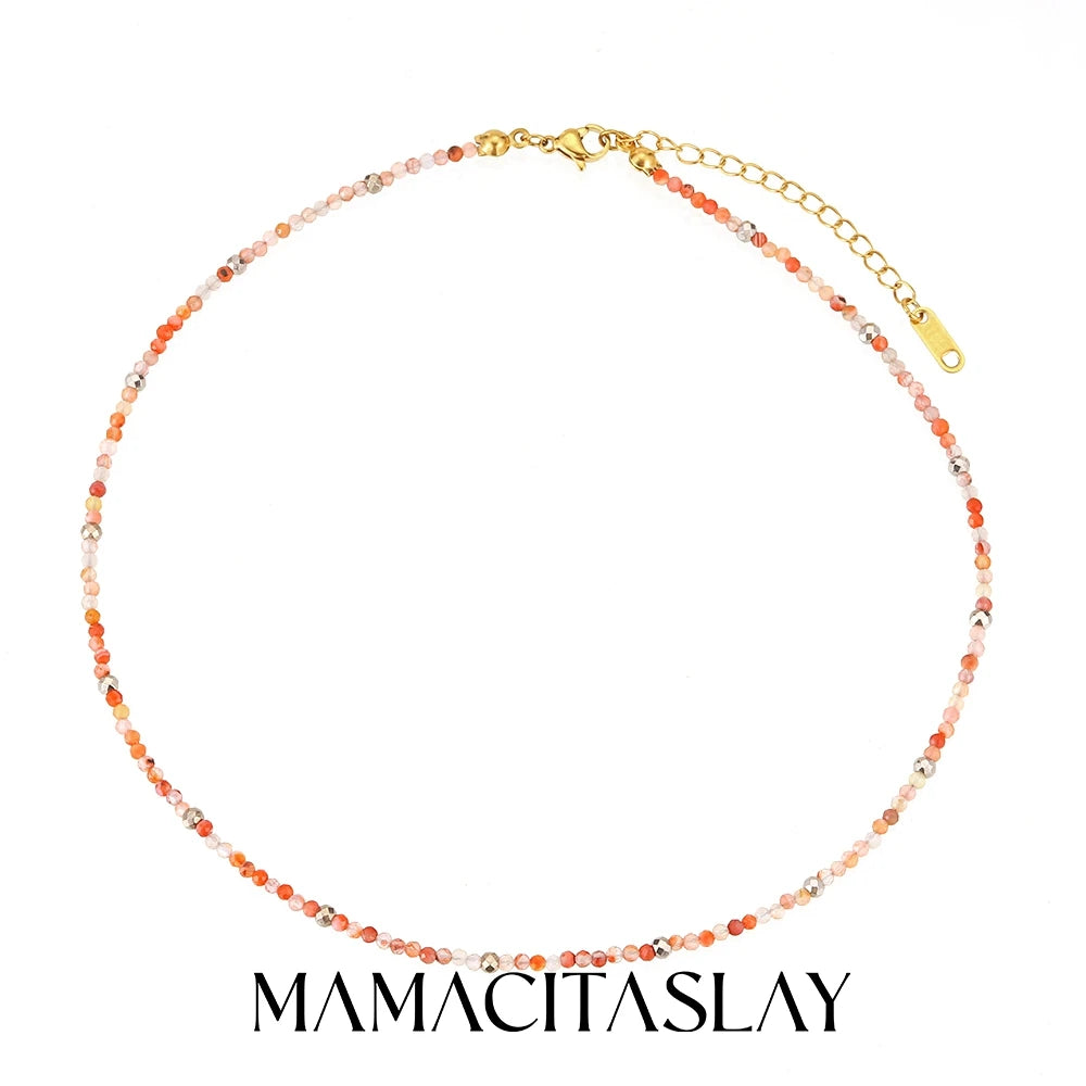 MamacitaSlay 316L Stainless Steel Natural Stone Necklace Elastic Rope Bracelet Handmade Waterproof Jewelry Women's Classic Gift