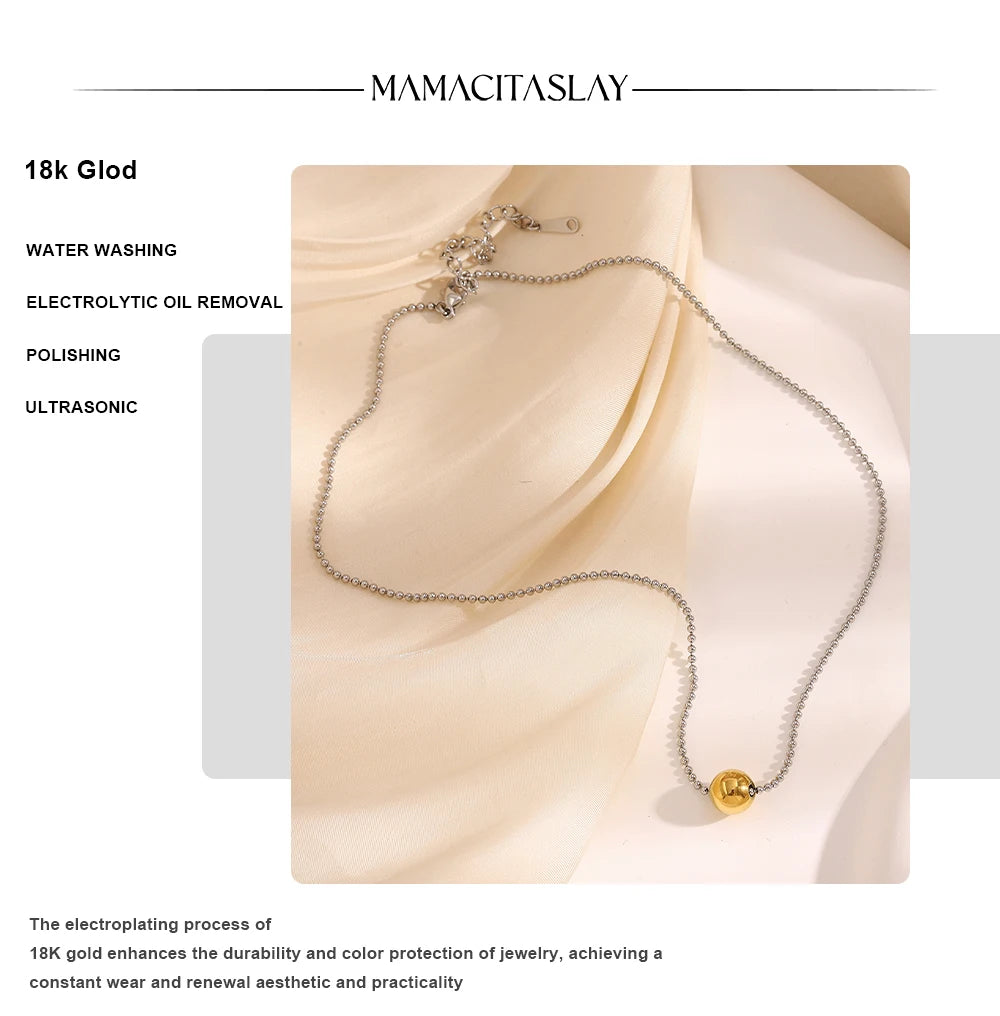 MamacitaSlay Unique 316L Stainless Steel Round Bead Chain Necklace Party Trend Waterproof Jewelry For Women's Neck Jewelry Gift