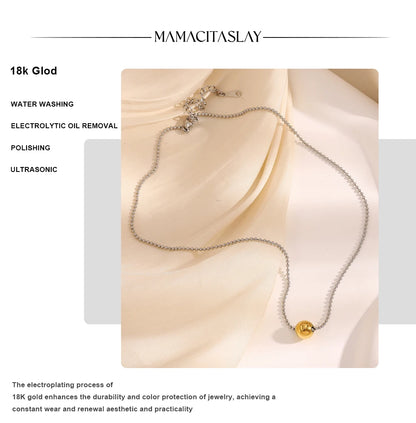 MamacitaSlay Unique 316L Stainless Steel Round Bead Chain Necklace Party Trend Waterproof Jewelry For Women's Neck Jewelry Gift