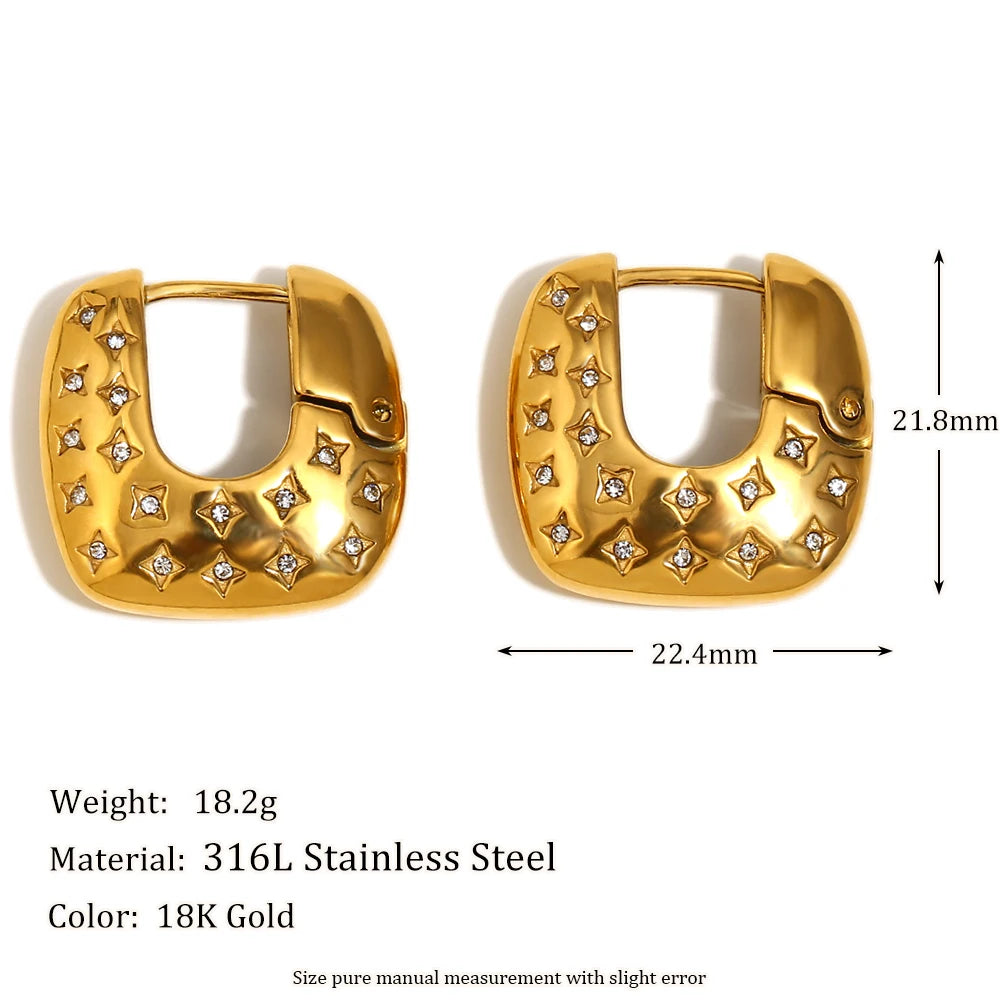 MamacitaSlay 316L Stainless Steel Zircon Star Square Hoop Earrings 18K Gold Plated Waterproof Jewelry For Women Gift Daily Wear