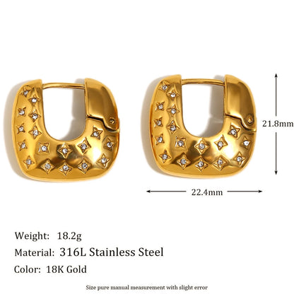 MamacitaSlay 316L Stainless Steel Zircon Star Square Hoop Earrings 18K Gold Plated Waterproof Jewelry For Women Gift Daily Wear