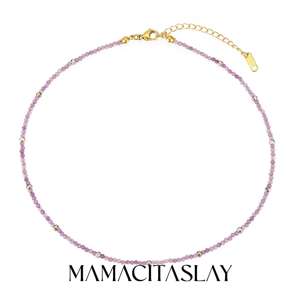 MamacitaSlay 316L Stainless Steel Natural Stone Necklace Elastic Rope Bracelet Handmade Waterproof Jewelry Women's Classic Gift