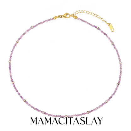 MamacitaSlay 316L Stainless Steel Natural Stone Necklace Elastic Rope Bracelet Handmade Waterproof Jewelry Women's Classic Gift