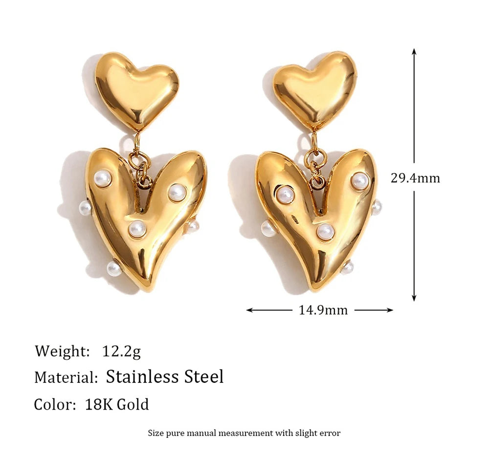 MamacitaSlay Elegant Imitation Pearl Heart Earrings 316L Stainless Steel Fashion Women Jewelry For Wedding Party Daily Wear