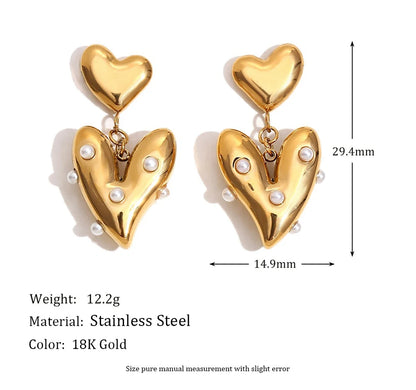 MamacitaSlay Elegant Imitation Pearl Heart Earrings 316L Stainless Steel Fashion Women Jewelry For Wedding Party Daily Wear