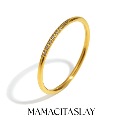 MamacitaSlay 316L Stainless Steel AAA Zircon Slim Stackable Ring Set 18K Gold Plated Minimalist Waterproof Jewelry For Women