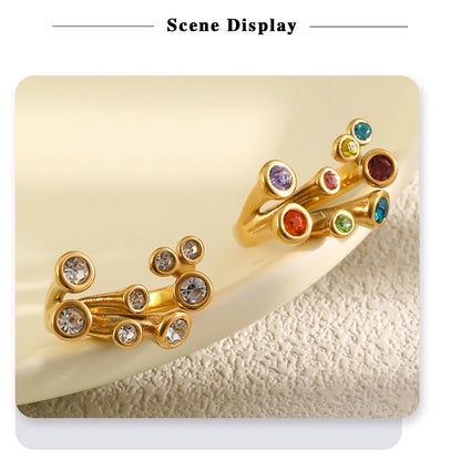 MamacitaSlay 316L Stainless Steel Multicolor CZ Branch Shape Open Ring 18K Gold Plated Waterproof Jewelry For Women Party Gift