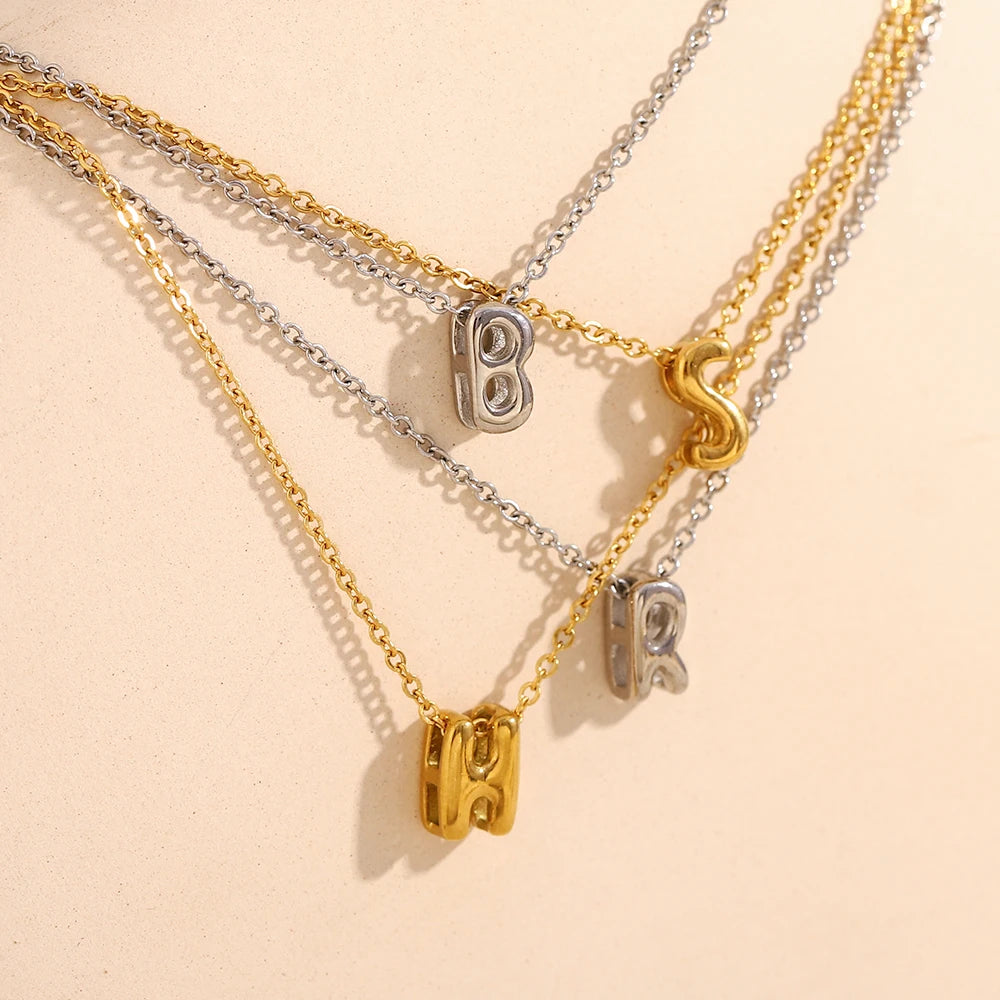 MamacitaSlay 316L Stainless Steel Letter Pendant Necklace Waterproof 18K Gold Plated Neck Jewelry Women's Minimalist Necklace