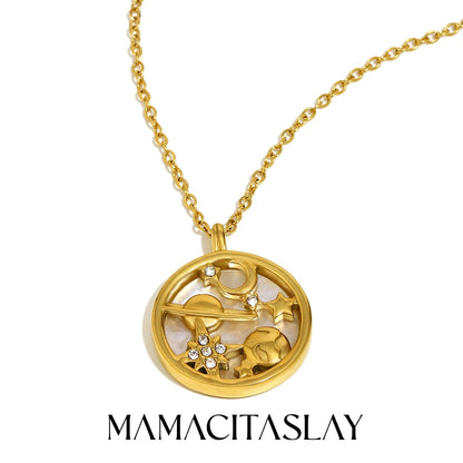 MamacitaSlay 316L Stainless Steel Shell Zircon Celestial Necklace Waterproof 18K Gold Plated Neck Jewelry Elegant Necklace Gifts