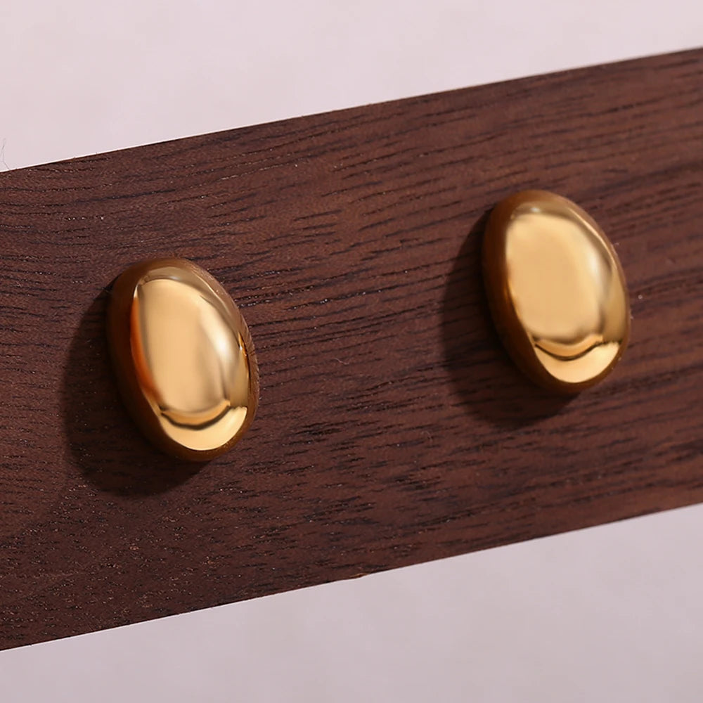 MamacitaSlay 316L Stainless Steel Puffy Bean Stud Earrings 18K Gold Plated Waterproof Jewelry For Women Minimalist Daily Wear