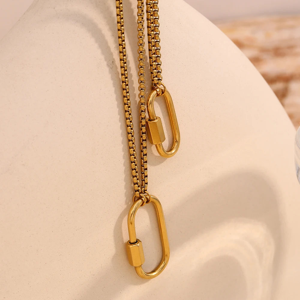 MamacitaSlay Unique 18K Gold Plated Stainless Steel Geometric DIY Necklace Party Waterproof Jewelry Unisex Trendy Neck Chain