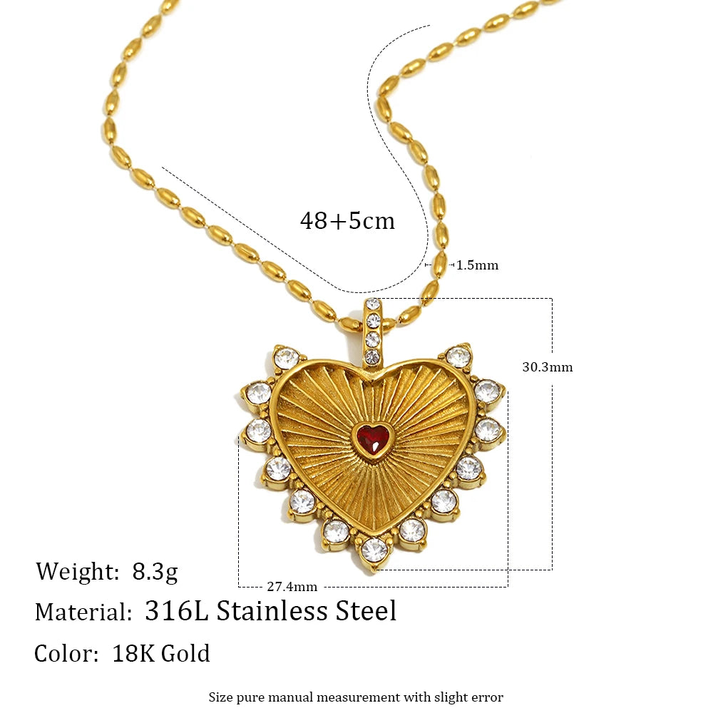 MamacitaSlay 316L Stainless Steel Heart Cross Zircon Earrings Necklace 18K Gold Plated Waterproof Jewelry Set Women's Gifts