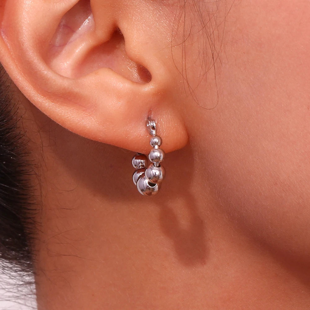 MamacitaSlay Unique Gradient Sized Beads Stainless Steel Earrings Party Waterproof Jewelry Women's Charm Statement Earrings Gift