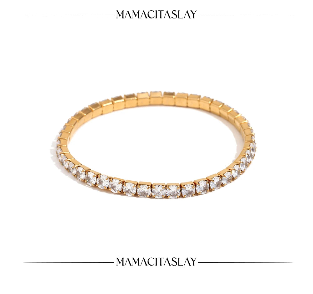 MamacitaSlay Classic Stainless Steel Zircon Fine Edge Bracelet Banquet Luxury Waterproof Jewelry Women's Elegant Simple Jewelry