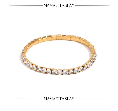 MamacitaSlay Classic Stainless Steel Zircon Fine Edge Bracelet Banquet Luxury Waterproof Jewelry Women's Elegant Simple Jewelry