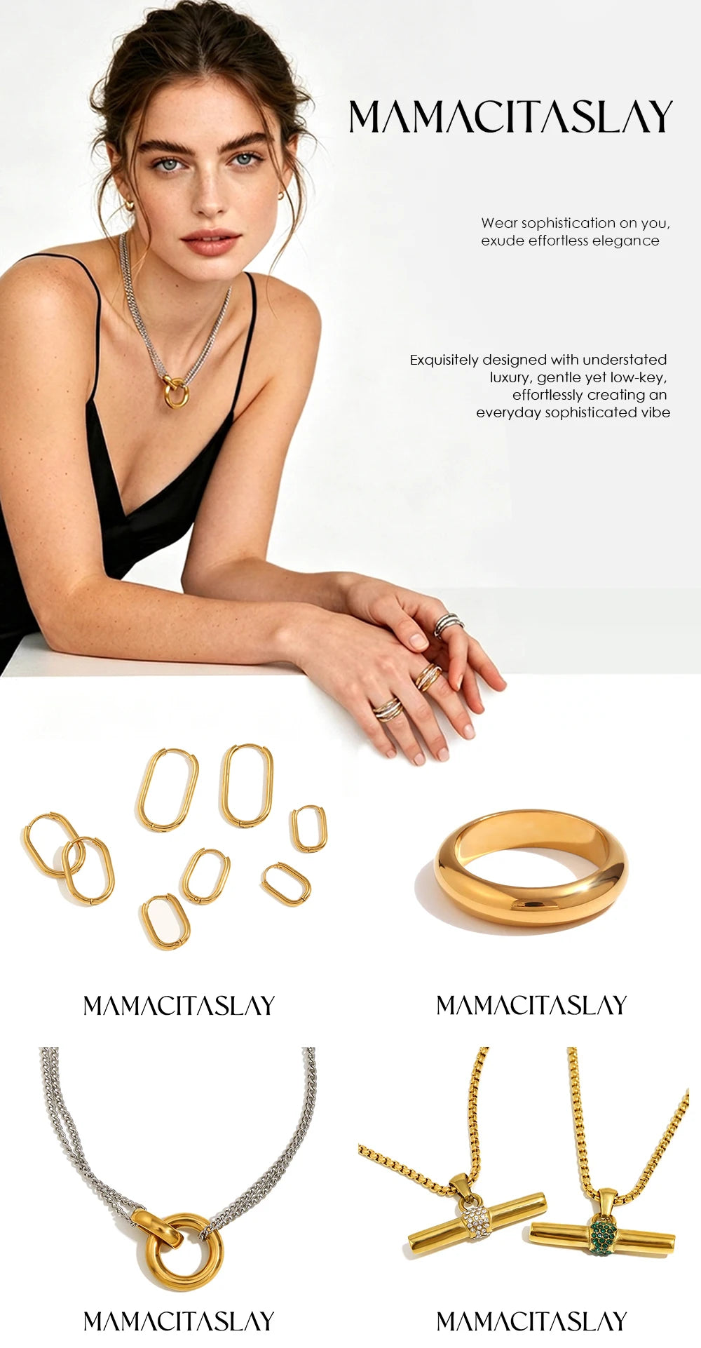 MamacitaSlay 18K Gold Plated Stainless Steel Moon Hoop Earrings Unique Waterproof Jewelry Women's Charm Statement Earrings Gift