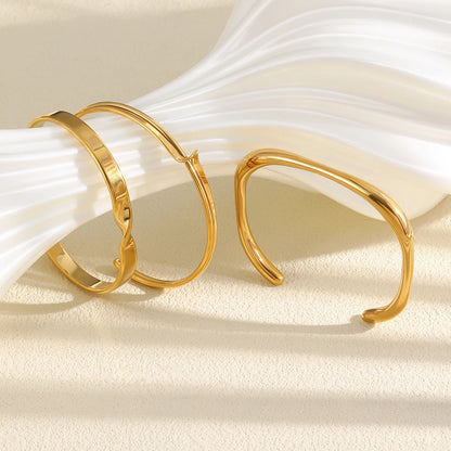 MamacitaSlay 316L Stainless Steel Twisted Wave Fold Thin Wire Cuff Bangle 18K Gold Plated Waterproof Jewelry For Women Bracelet