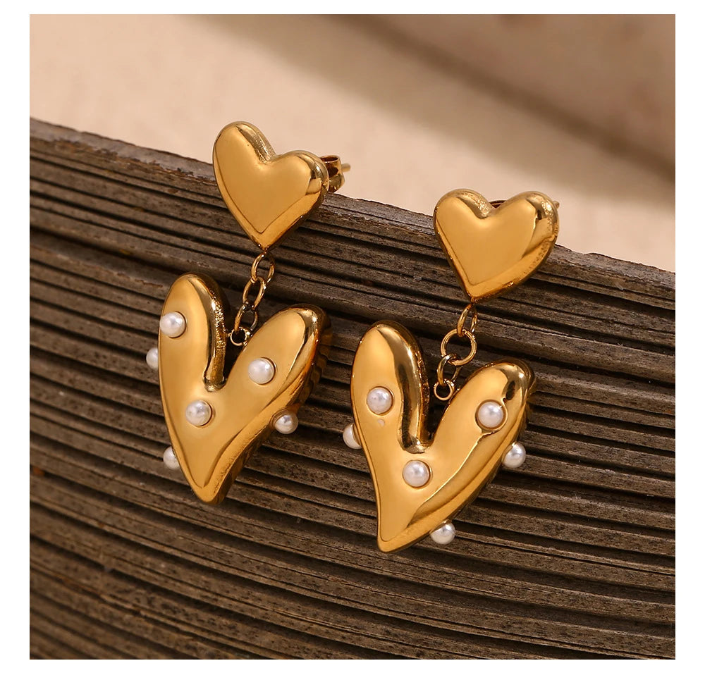 MamacitaSlay Elegant Imitation Pearl Heart Earrings 316L Stainless Steel Fashion Women Jewelry For Wedding Party Daily Wear