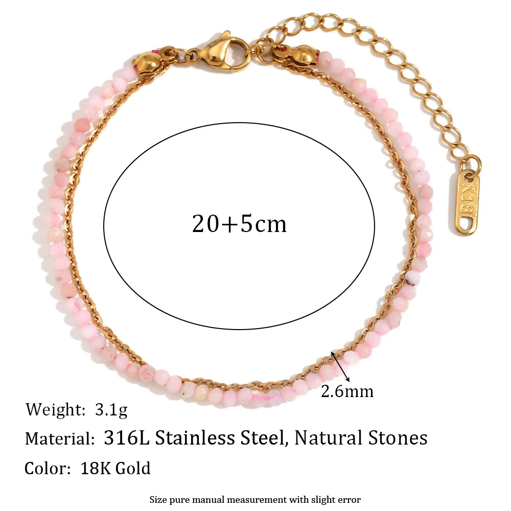 Mamacitaslay 316L Stainless Steel Natural Stone Beaded Thin Chain Bracelet Anklet Waterproof Everyday Jewelry For Women Gift