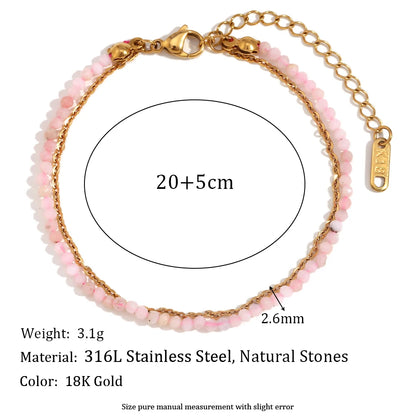 Mamacitaslay 316L Stainless Steel Natural Stone Beaded Thin Chain Bracelet Anklet Waterproof Everyday Jewelry For Women Gift