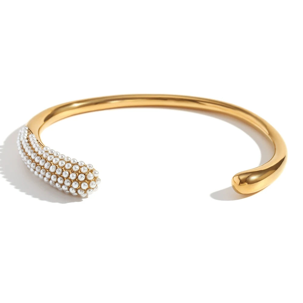 MamacitaSlay Stylish Imitation Pearl Color Water Droplets Snake Head Cuff Bracelets gold plated stainless steel jewelry women