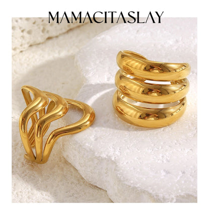 MamacitaSlay 316L Stainless Steel Multilayer Open Ring Party Waterproof 18K Gold Plated Jewelry Women's Charm Cool Ring Gift