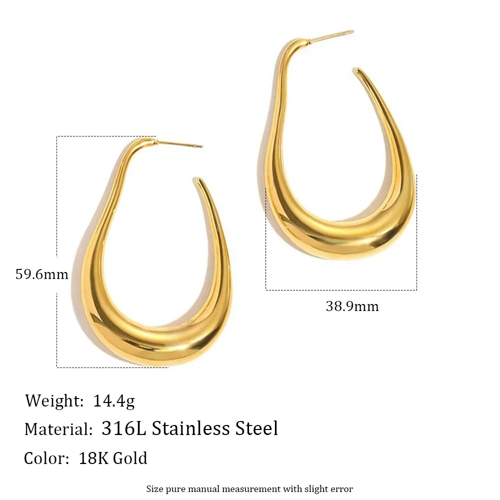 MamacitaSlay 316L Stainless Steel Pear Shape Hollow Out Hoop Earrings 18K Gold Plated Waterproof Jewelry Women's Unique Earrings