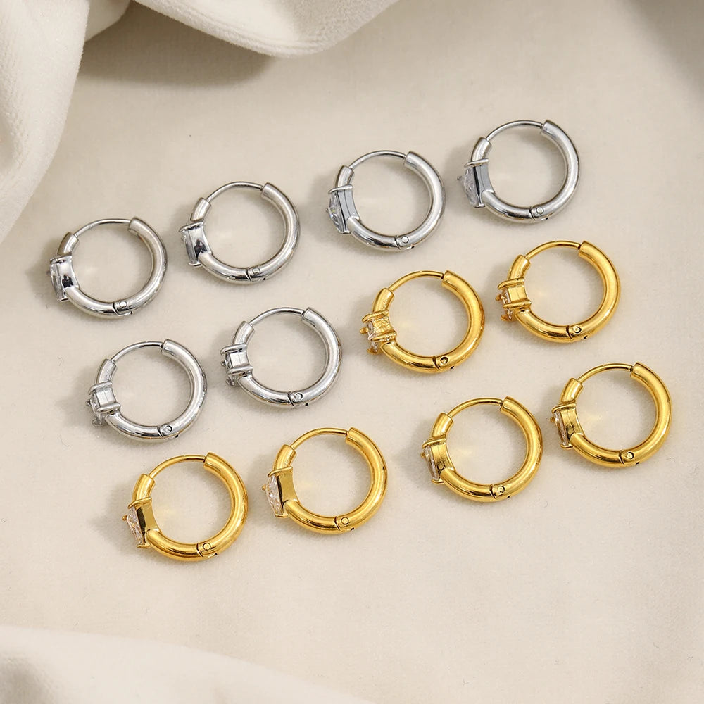 MamacitaSlay 316l Stainless Steel Zircon Hoop Earring 18K Gold Plated Waterproof  Minimalist Jewelry for Women 2026 Trend Gift