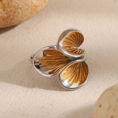 MamacitaSlay 316L Stainless Steel Two Tone Petal Ring Party Waterproof Jewelry Women's Elegant 18K Gold Plated Ring Gift 2025