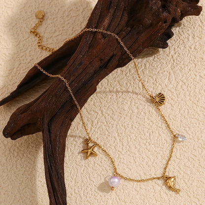 MamacitaSlay Popular Ocean Series Sea Mini Dolphin Starfish Scallop Pendant Thin Chain Necklace stainless steel women's jewelry