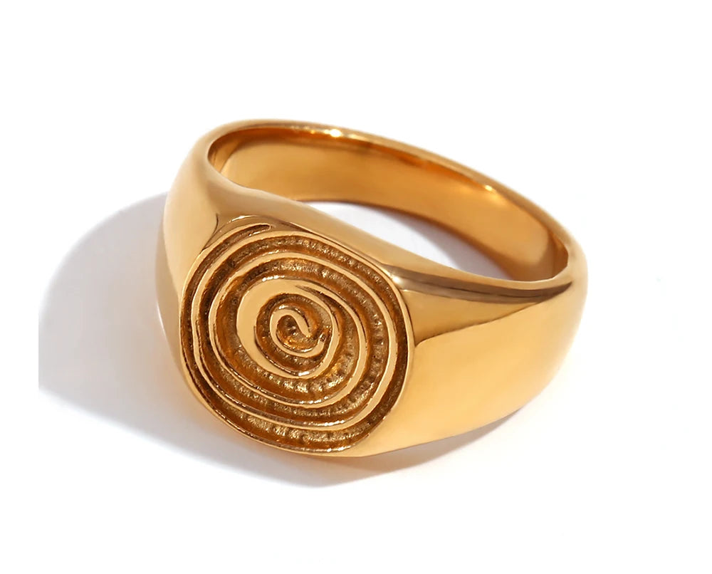 MamacitaSlay Unique Fingerprint Swirl Ripple Gold Silver Colour Rings Womens Stainless Steel Tarnish Free Jewelry Accessories