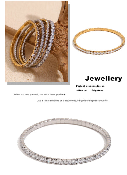 MamacitaSlay Classic Stainless Steel Zircon Fine Edge Bracelet Banquet Luxury Waterproof Jewelry Women's Elegant Simple Jewelry