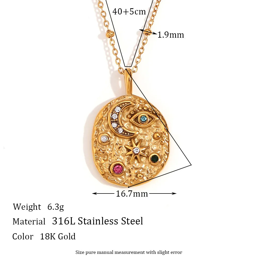 MamacitaSlay Unique 316L Stainless Steel Star Moon Evil Eye Zircon Necklace Ring 18K Gold Plated Waterproof Jewelry For Women
