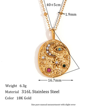 MamacitaSlay Unique 316L Stainless Steel Star Moon Evil Eye Zircon Necklace Ring 18K Gold Plated Waterproof Jewelry For Women