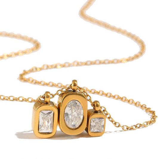 Inner Ziva Mosaic™ 316L Stainless Steel Waterproof Multi Pendant Necklace | 18K Gold PVD Plated Cubic Zirconia Hypoallergenic Jewelry