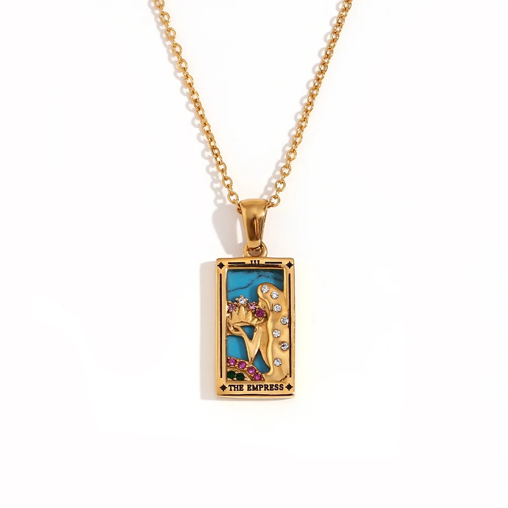 MamacitaSlay 316L Stainless Steel Zircon Tarot Necklace 18K Gold Plated Waterproof Jewelry Women's Creative Elegant Necklace