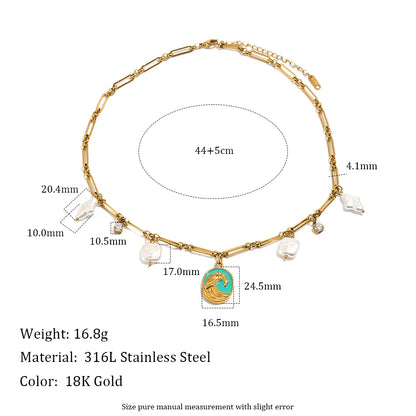 MamacitaSlay 316L Stainless Steel Baroque Pearl Enamel Pendant Bracelet Necklace 18K Gold Plated Waterproof Jewelry For Women