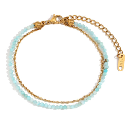 Mamacitaslay 316L Stainless Steel Natural Stone Beaded Thin Chain Bracelet Anklet Waterproof Everyday Jewelry For Women Gift