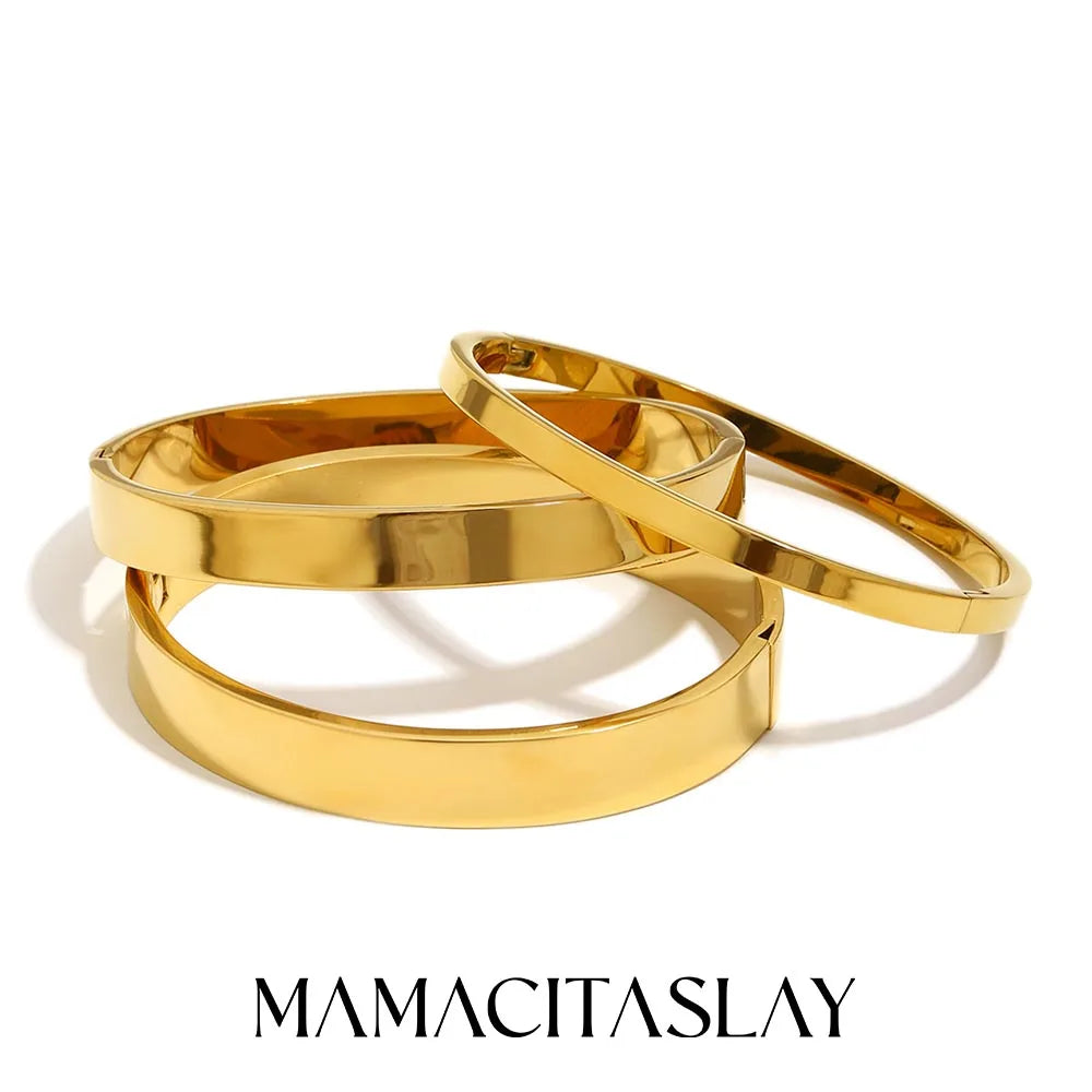 MamacitaSlay 316L Stainless Steel Smooth Surface Stackable Bangle 18K Gold Plated Waterproof Jewelry Women's Classic Bracelet