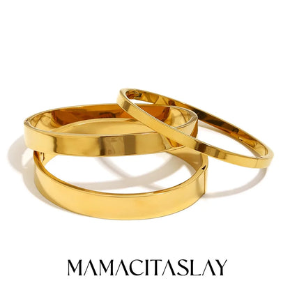 MamacitaSlay 316L Stainless Steel Smooth Surface Stackable Bangle 18K Gold Plated Waterproof Jewelry Women's Classic Bracelet