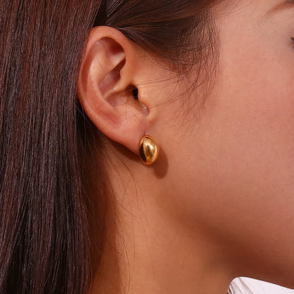 MamacitaSlay 316L Stainless Steel Puffy Bean Stud Earrings 18K Gold Plated Waterproof Jewelry For Women Minimalist Daily Wear