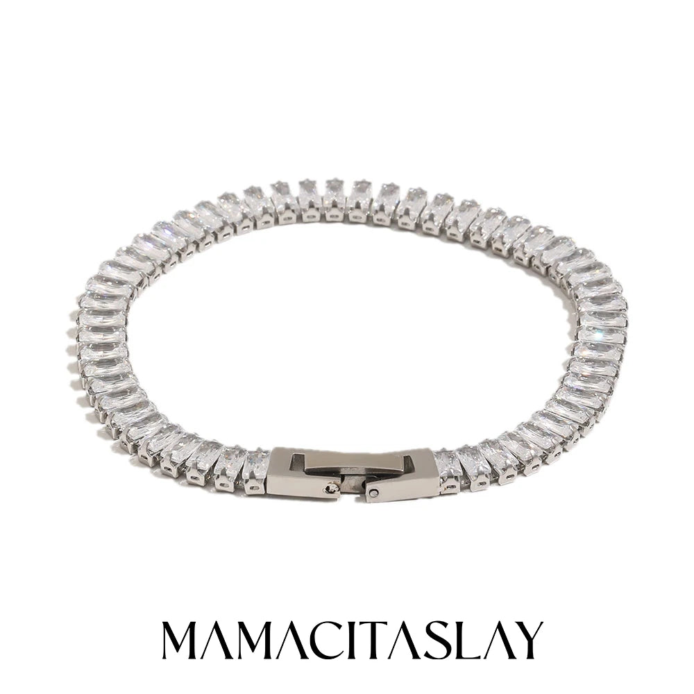 MamacitaSlay 316L Stainless Steel Baguette Zircon Bracelet 18K Gold Plated Waterproof Jewelry For Women Trend Stackable Bracelet