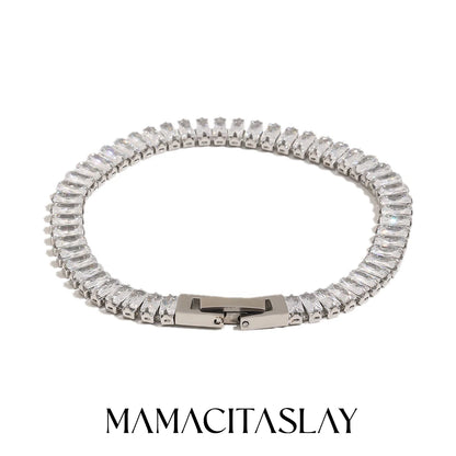 MamacitaSlay 316L Stainless Steel Baguette Zircon Bracelet 18K Gold Plated Waterproof Jewelry For Women Trend Stackable Bracelet